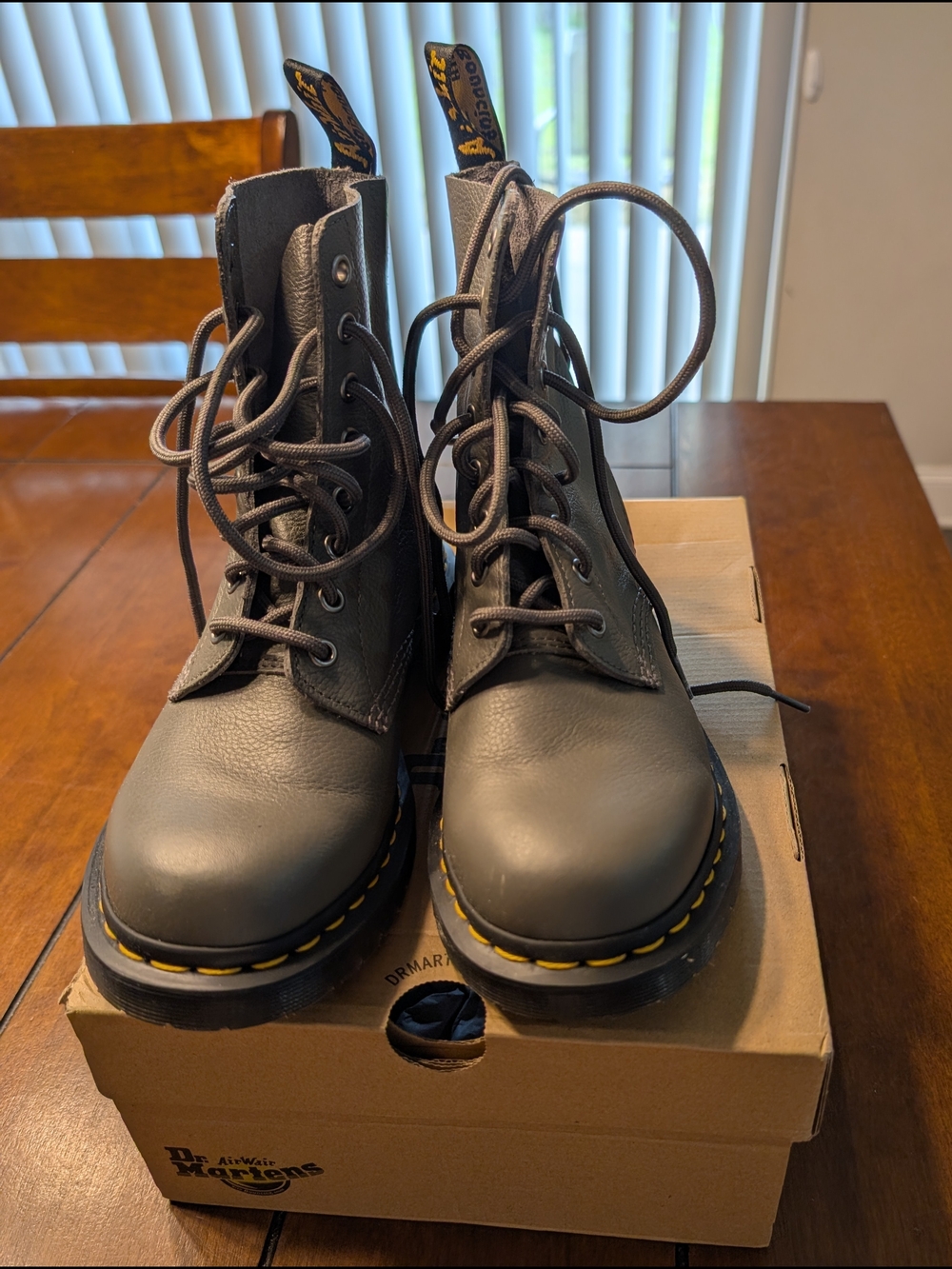 Dr. Martens 1460 Pascal Gunmetal Virginia Leather Boots W8 Worn Once